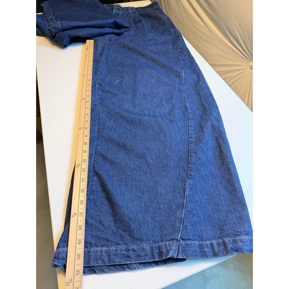 Free People Equinox Denim Trousers Size 28 Wide Leg Jeans Blue Slouchy Pleated - Picture 14 of 16